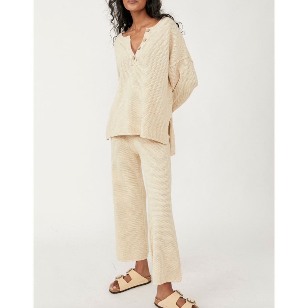 Free People Hailee Sweater Set Butter Yellow Cream - Size Small